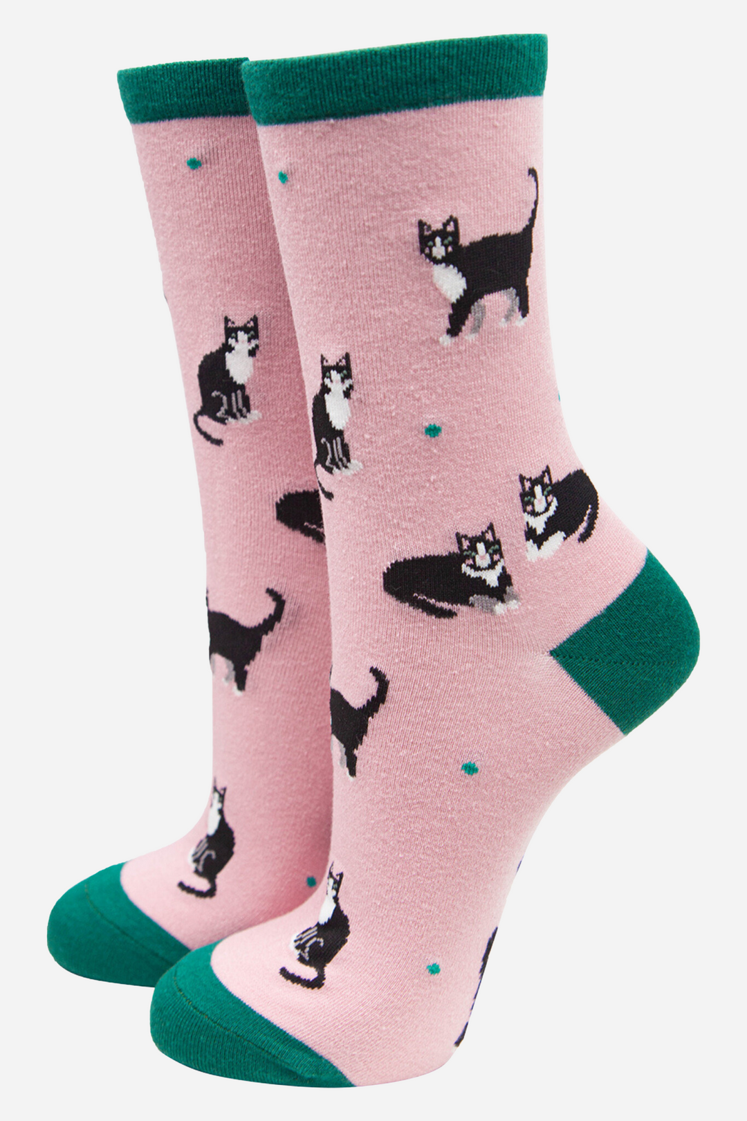 Women's Bamboo Socks Cat Print Black Cat Ankle Socks Pink