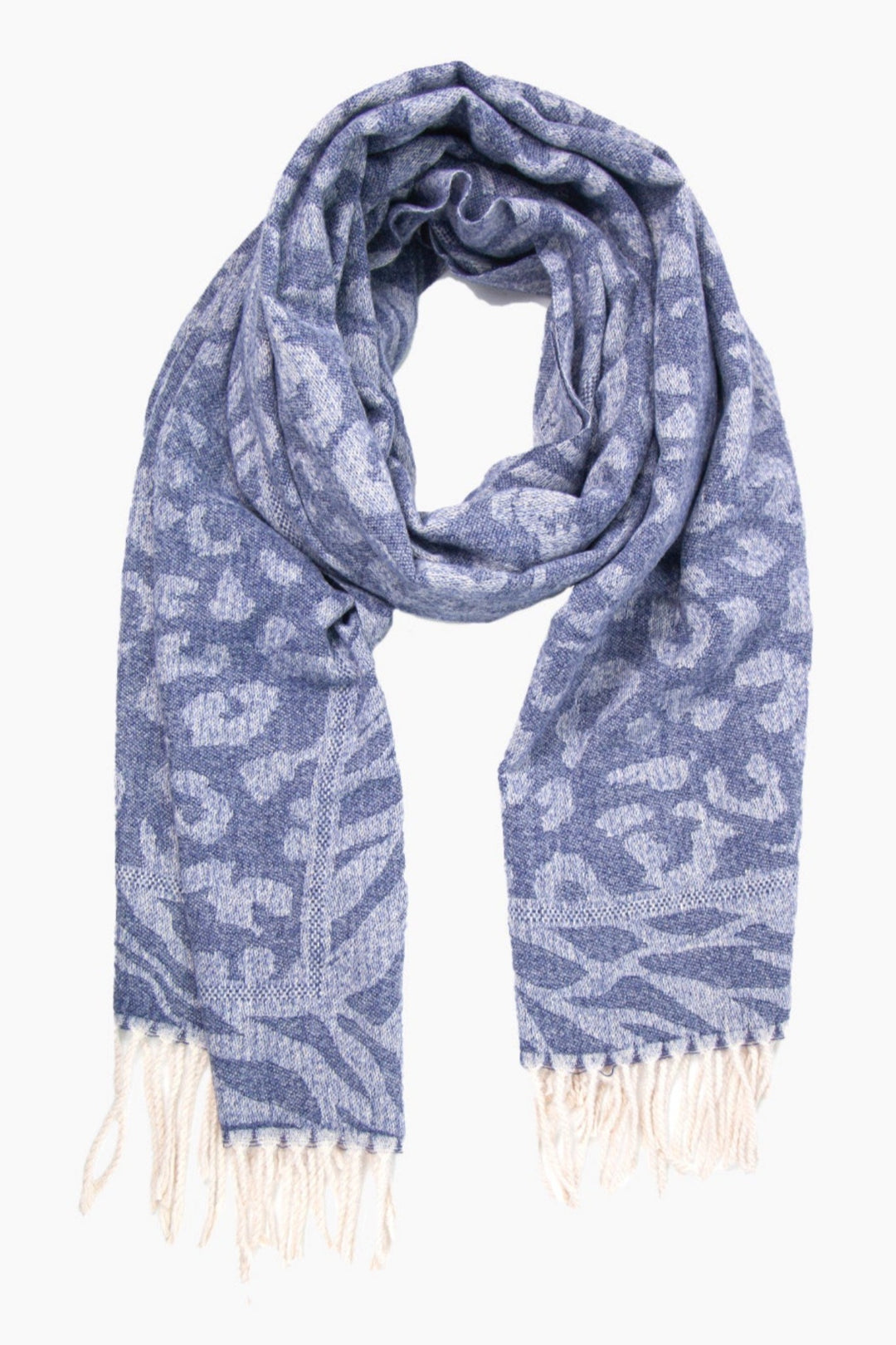 Navy Blue Leopard Print Heavyweight Scarf with Zebra Print Border