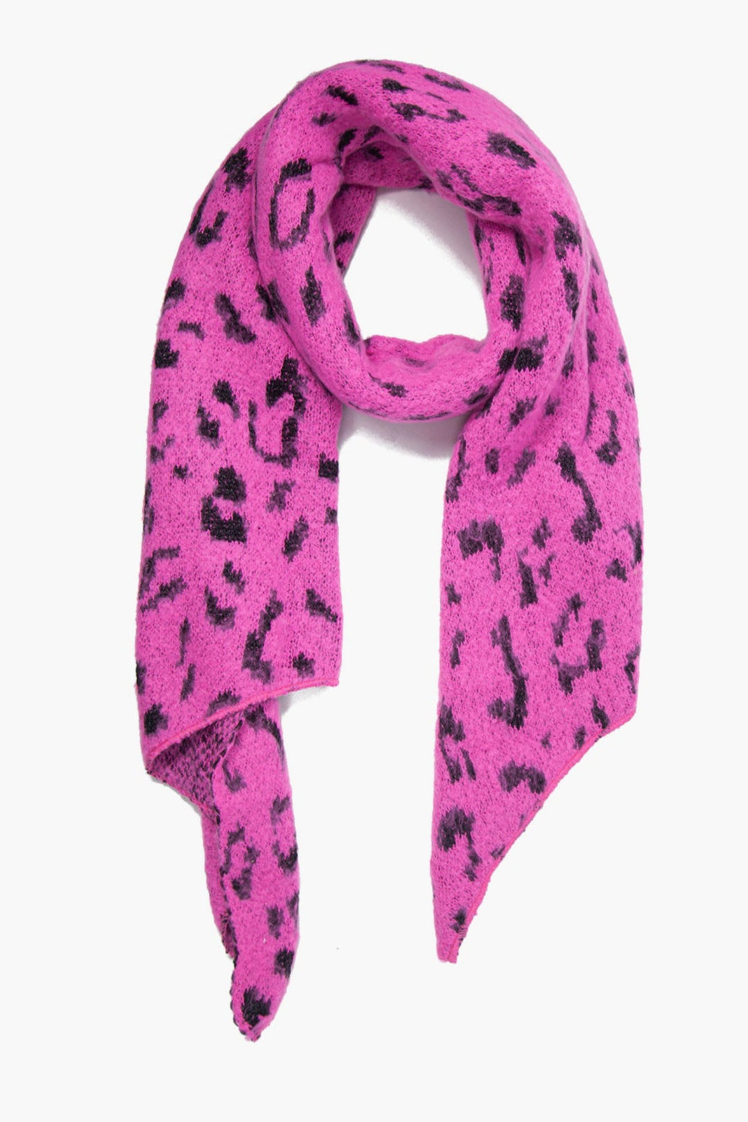 Fuchsia Black Asymmetric Heavyweight Scarf with Glitter Leopard Print