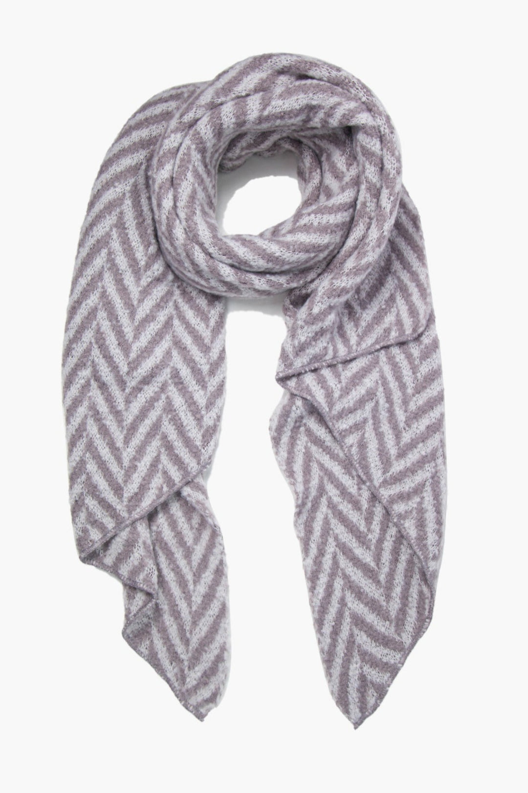 Light Grey White Chevron Print Asymmetric Heavyweight Scarf