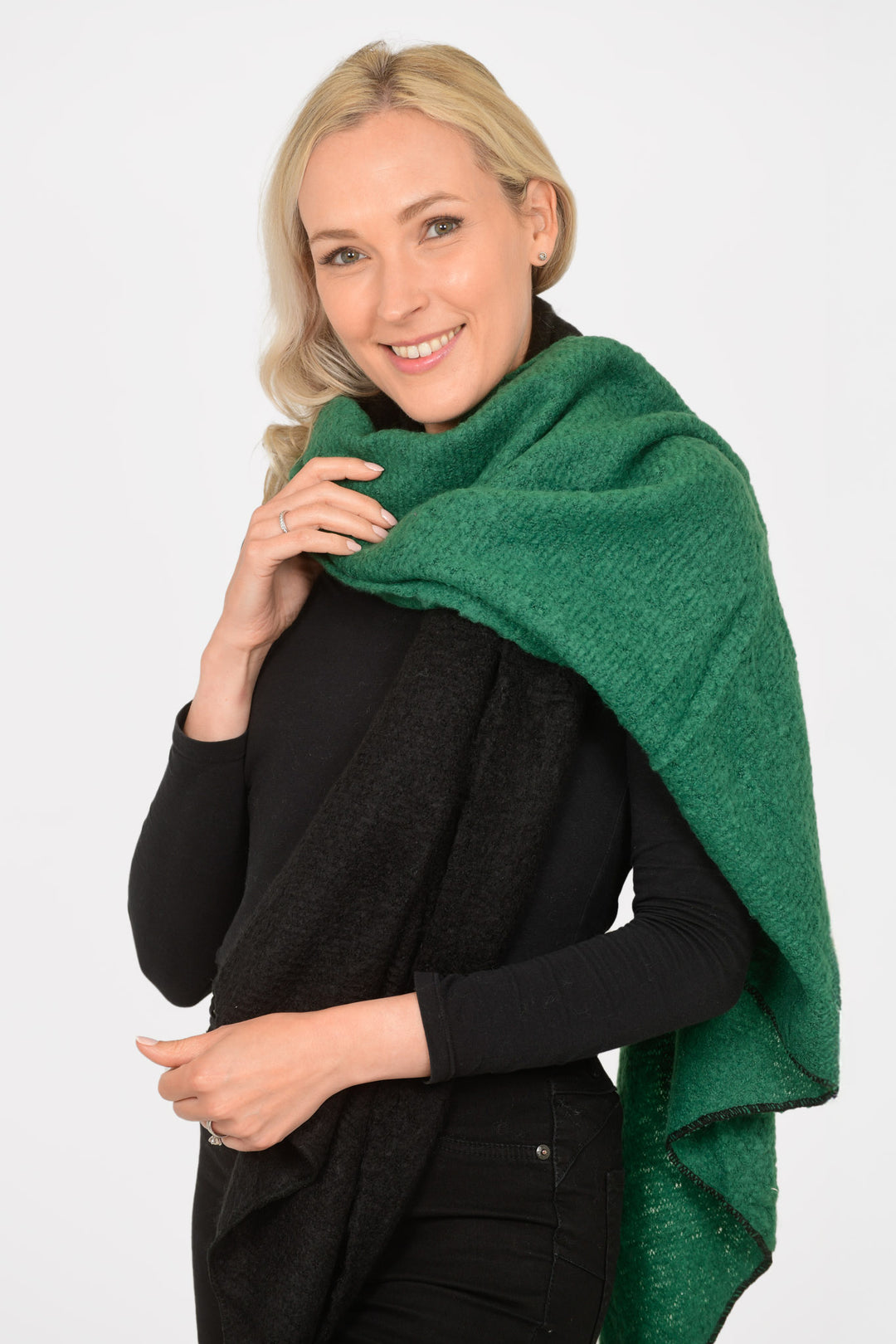 Black Green Two Tone Colourblock Heavyweight Scarf