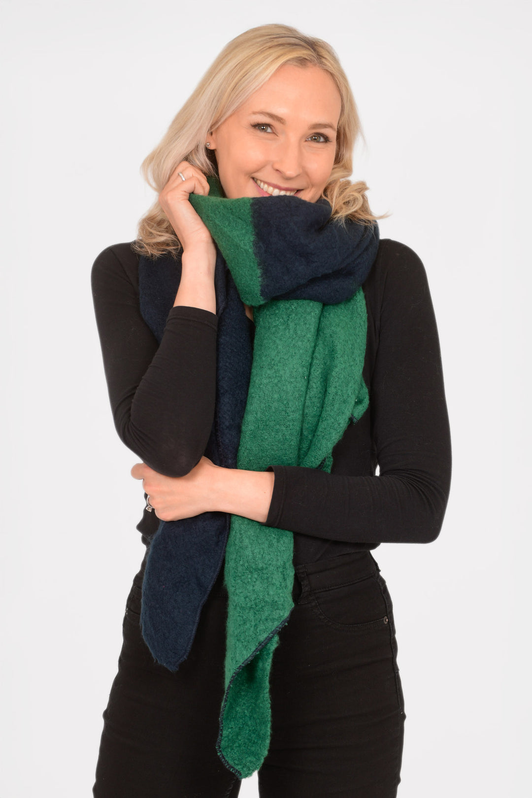 Green Navy Blue Two Tone Colourblock Heavyweight Scarf