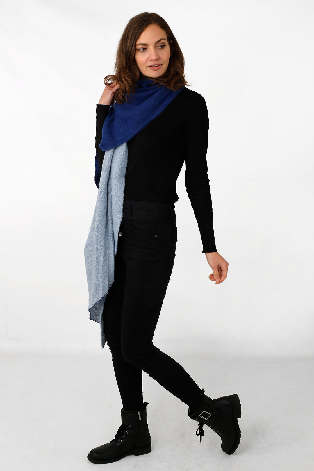 Navy Blue Light Blue Two Tone Colourblock Heavyweight Scarf