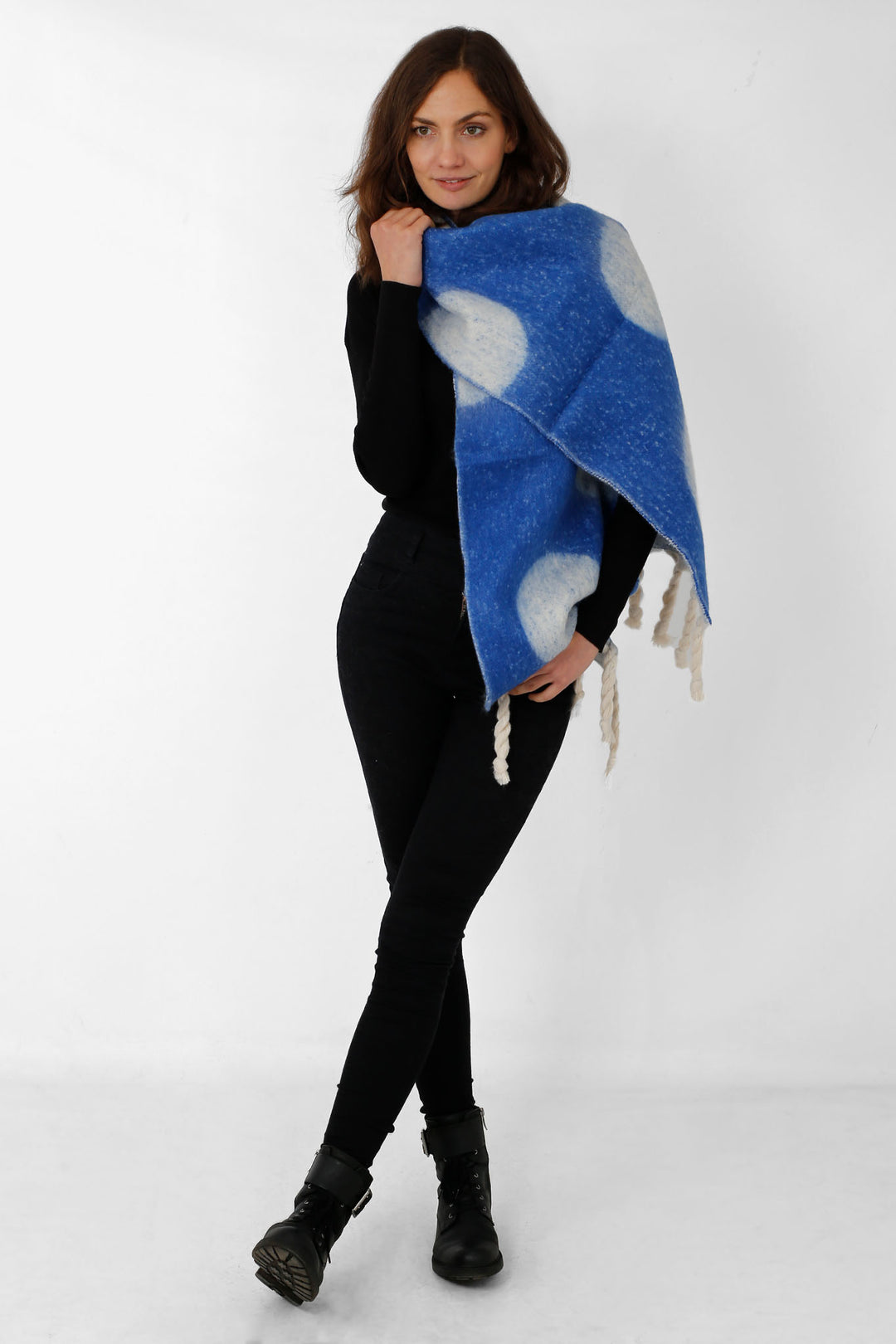 Royal Blue Large Spot Print Heavyweight Scarf
