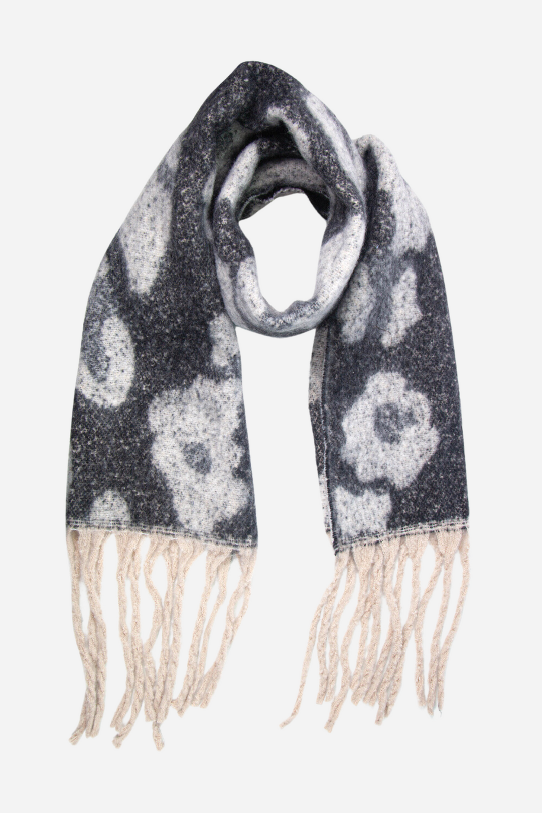 Grey Large Leopard Print Heavyweight Scarf