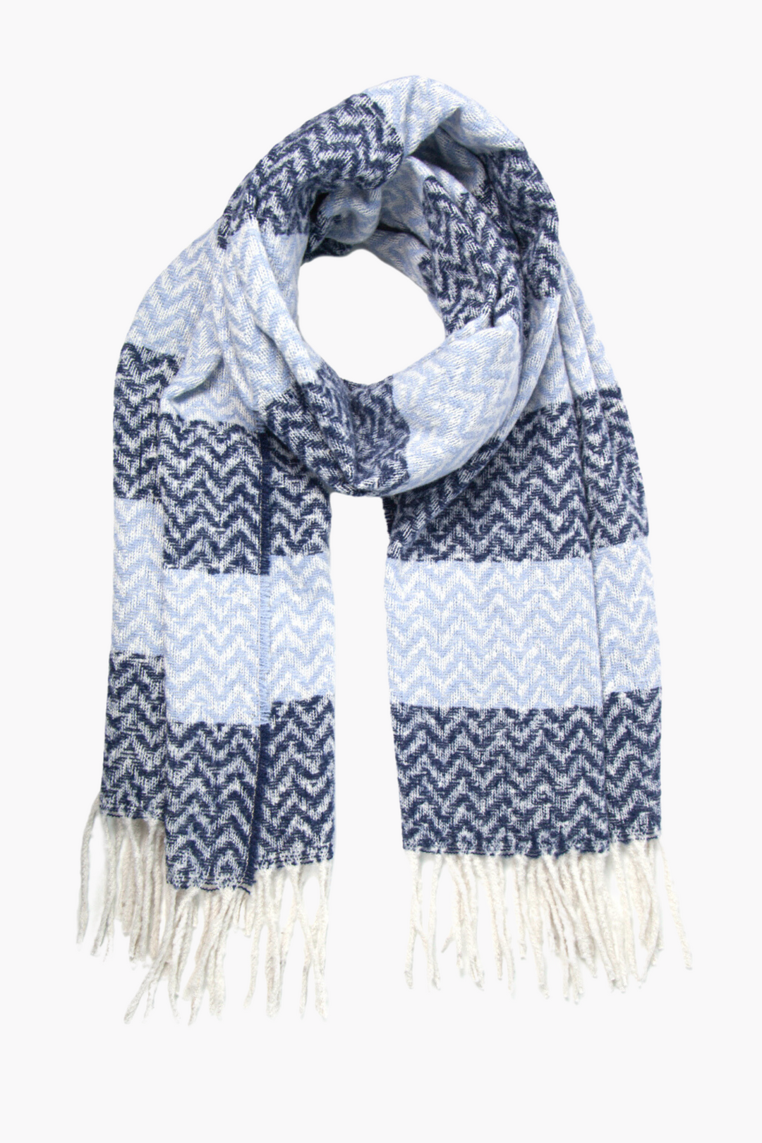 Navy Blue Denim Blue Colourblock Striped Heavyweight Scarf