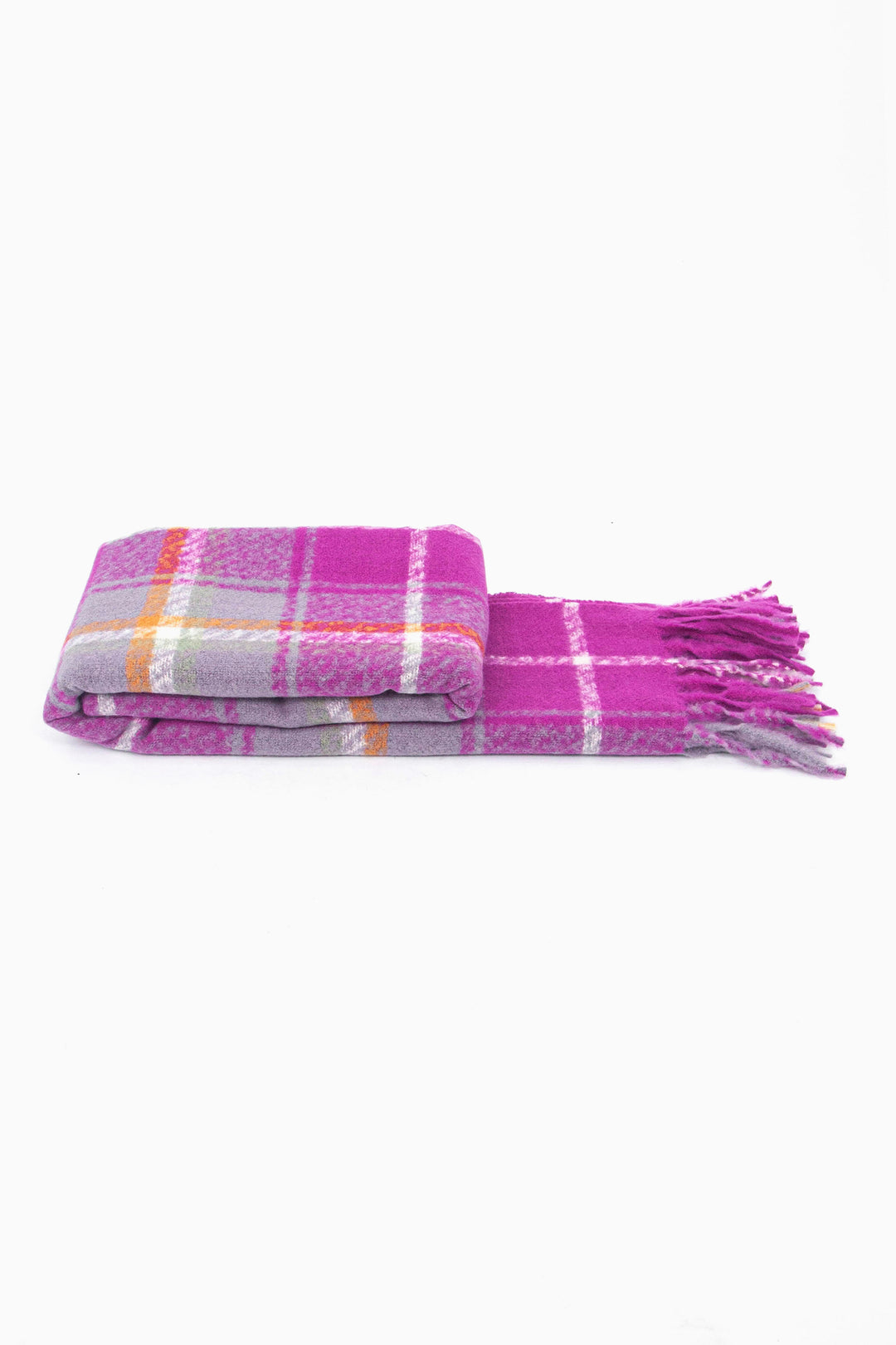 side view of the scarf when folder, showing the texture and thickness of the material. this scarf is warm and winter weight