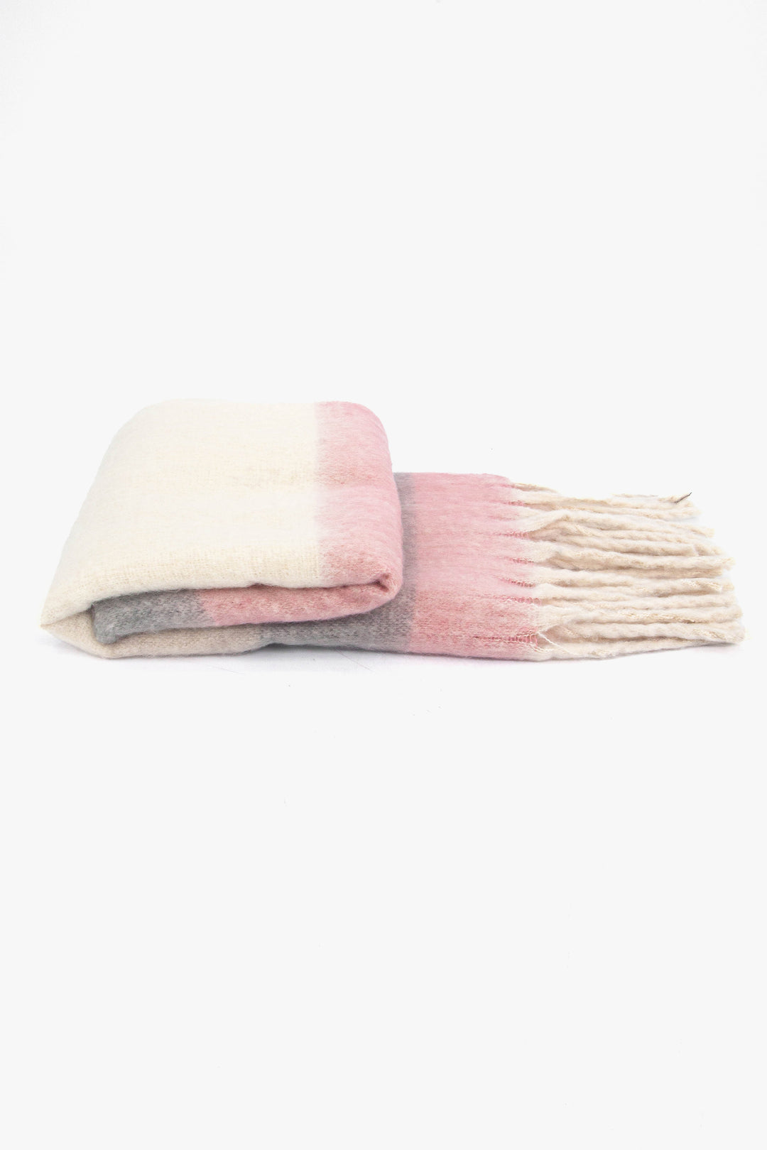 side view of the scarf when folder, showing the texture and thickness of the material. this scarf is warm and winter weight