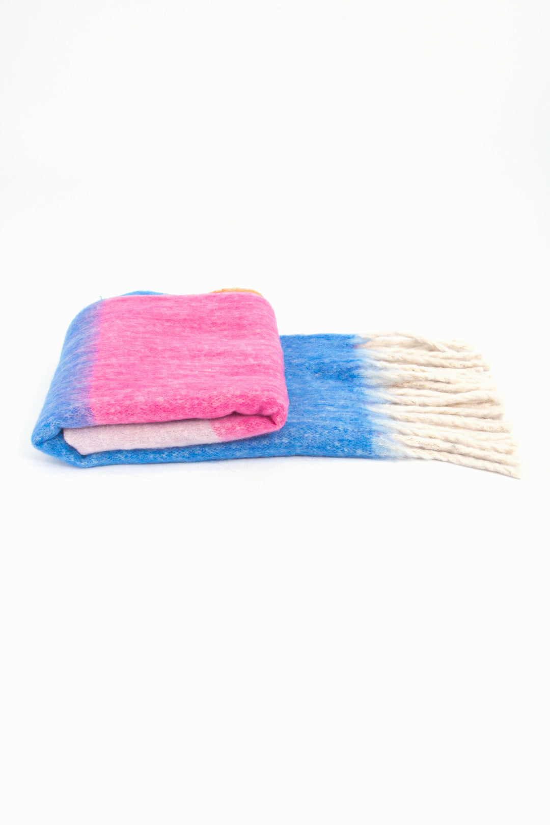 side view of the scarf when folder, showing the texture and thickness of the material. this scarf is warm and winter weight