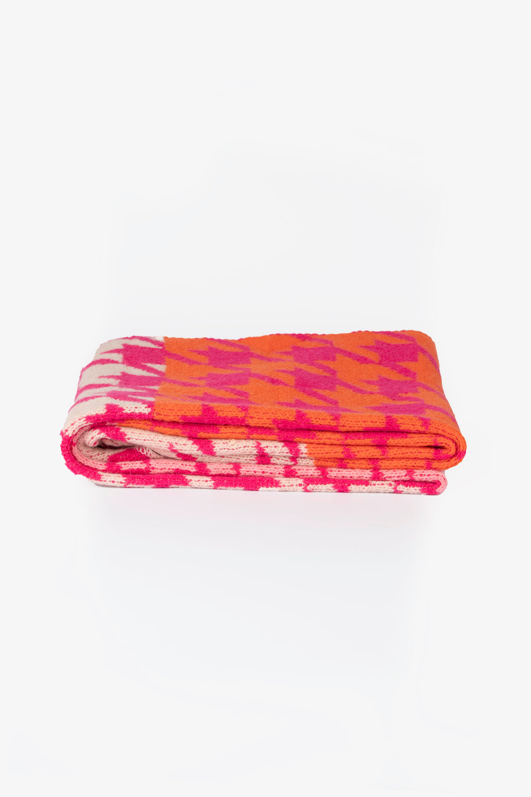 side view of the scarf when folder, showing the texture and thickness of the material. this scarf is warm and winter weight
