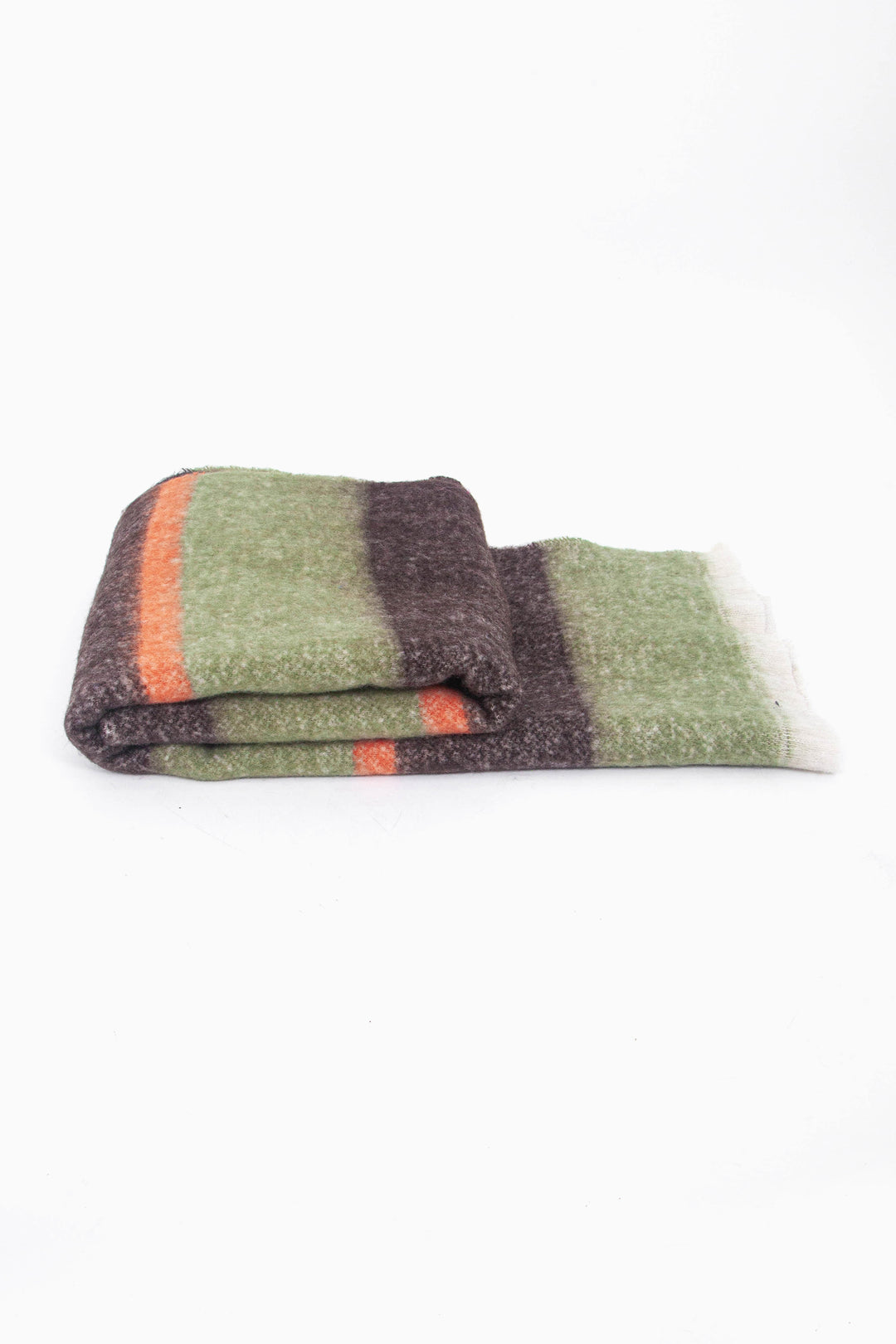 side view of the scarf when folded, showing the texture and thickness of the material. this scarf is midweight