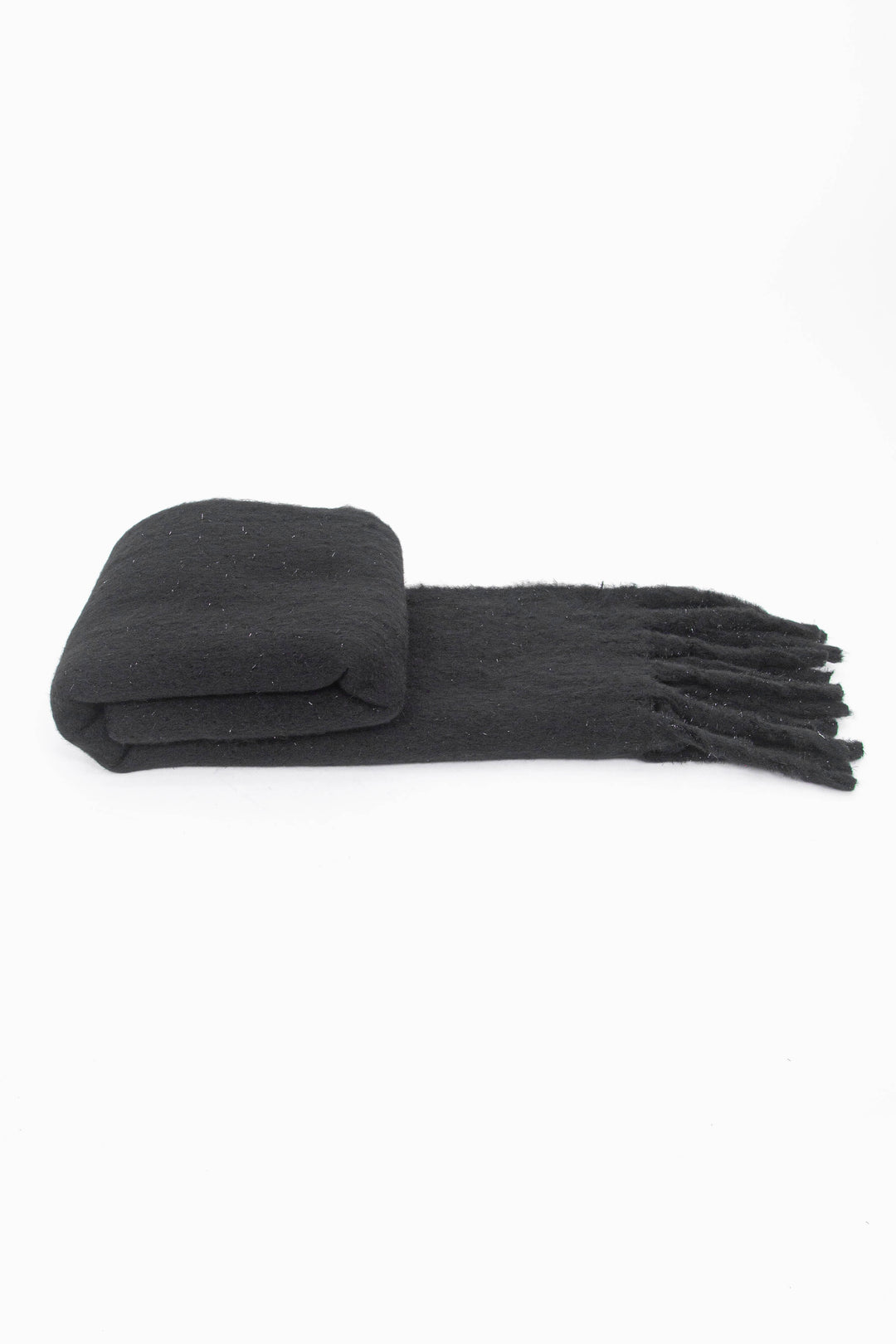 side view of the scarf when folder, showing the texture and thickness of the material. this scarf is warm and winter weight