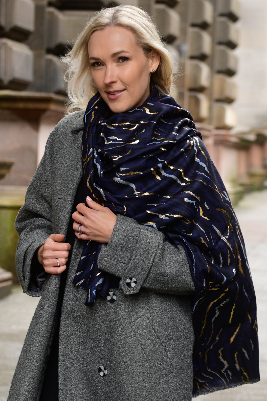 Blue Abstract Zebra Print Lightweight Scarf