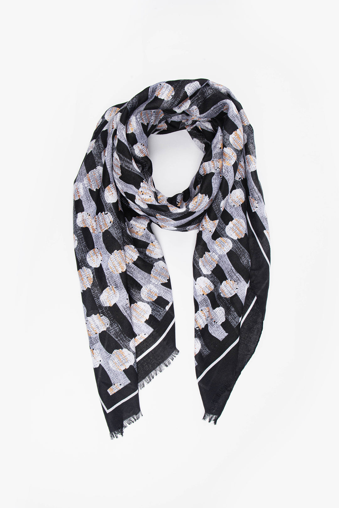 lightweight-scarf-black-gold-spots-metallic-laying-flat