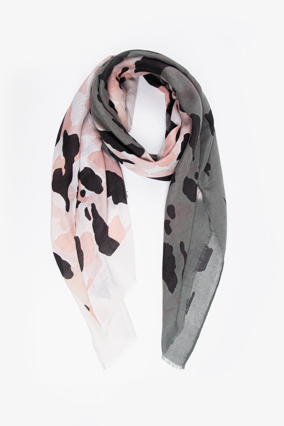 Khaki Light Pink Ombre Scarf with Colour Blot Print