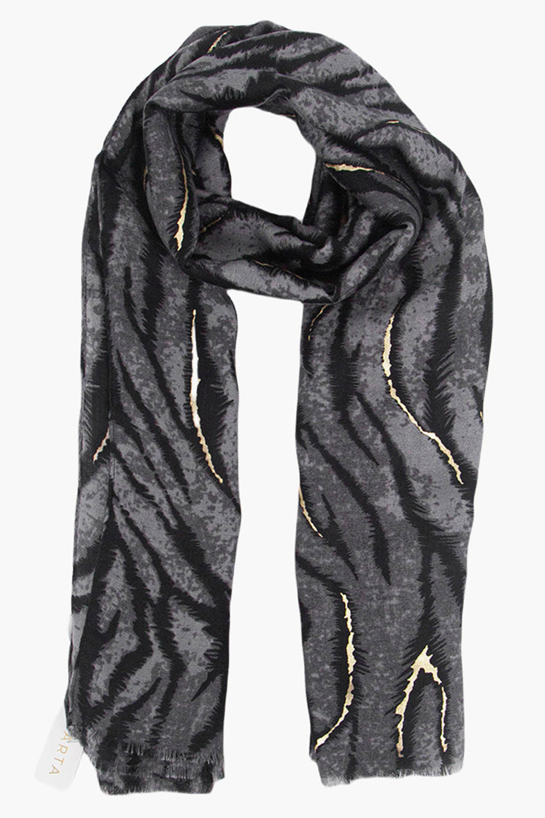 annika-grey-tiger-stripe-lightweight-scarf-gold-foil-accents