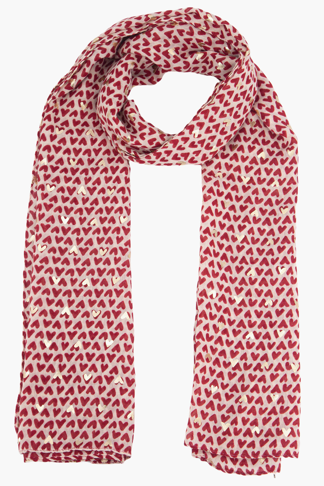 rainie-red-metallic-hearts-lightweight-scarf-gold-foil