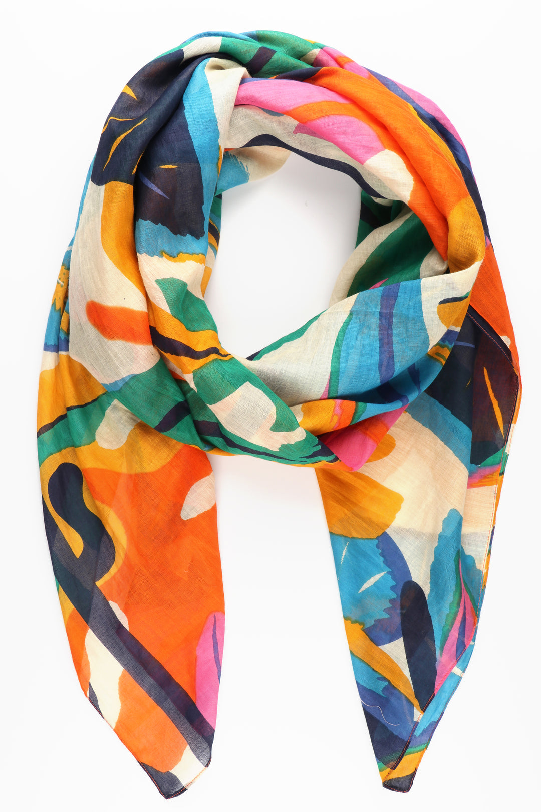 multicoloured tropical leaf print scarf 
