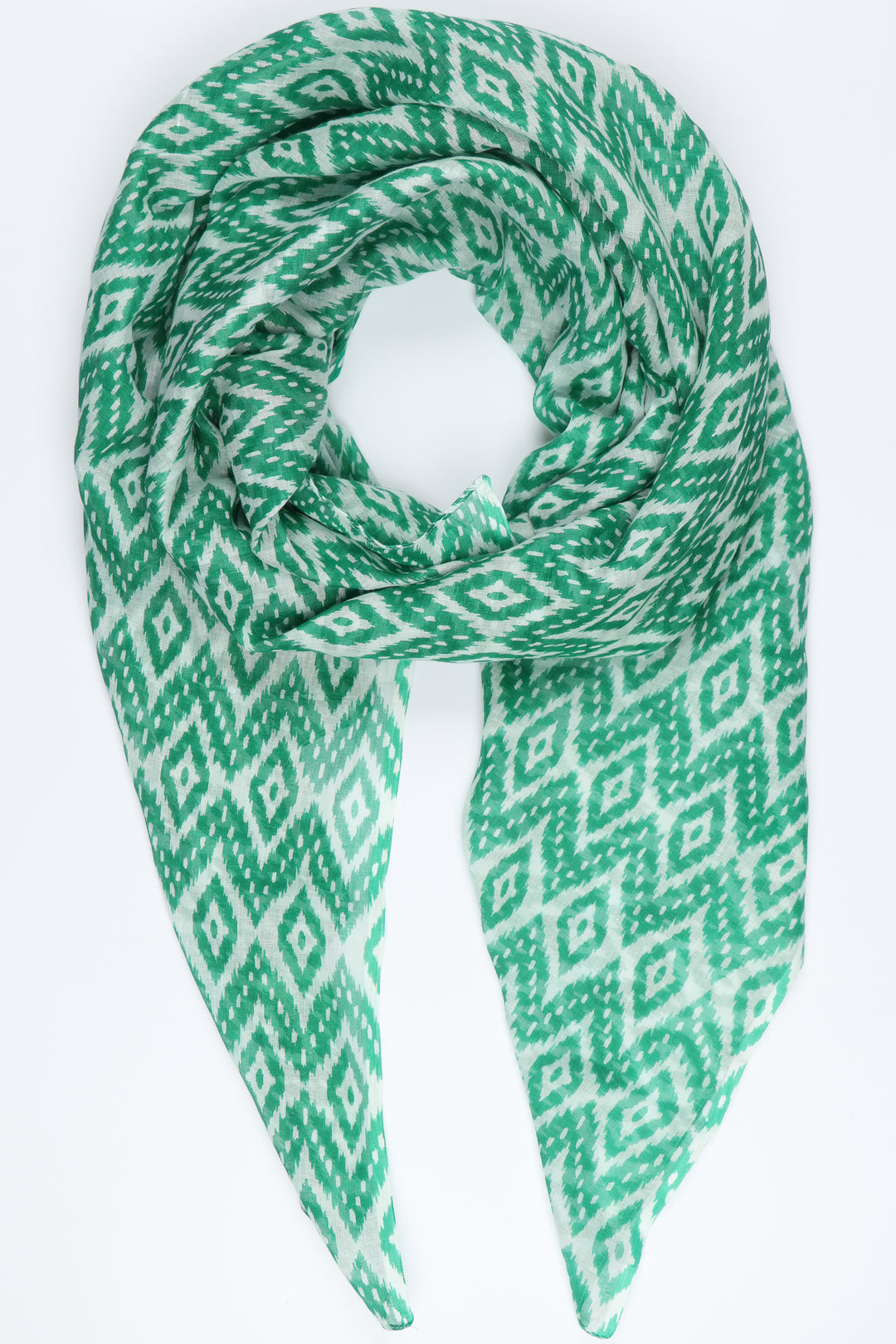green and white moroccan ikat pattern cotton summer scarf