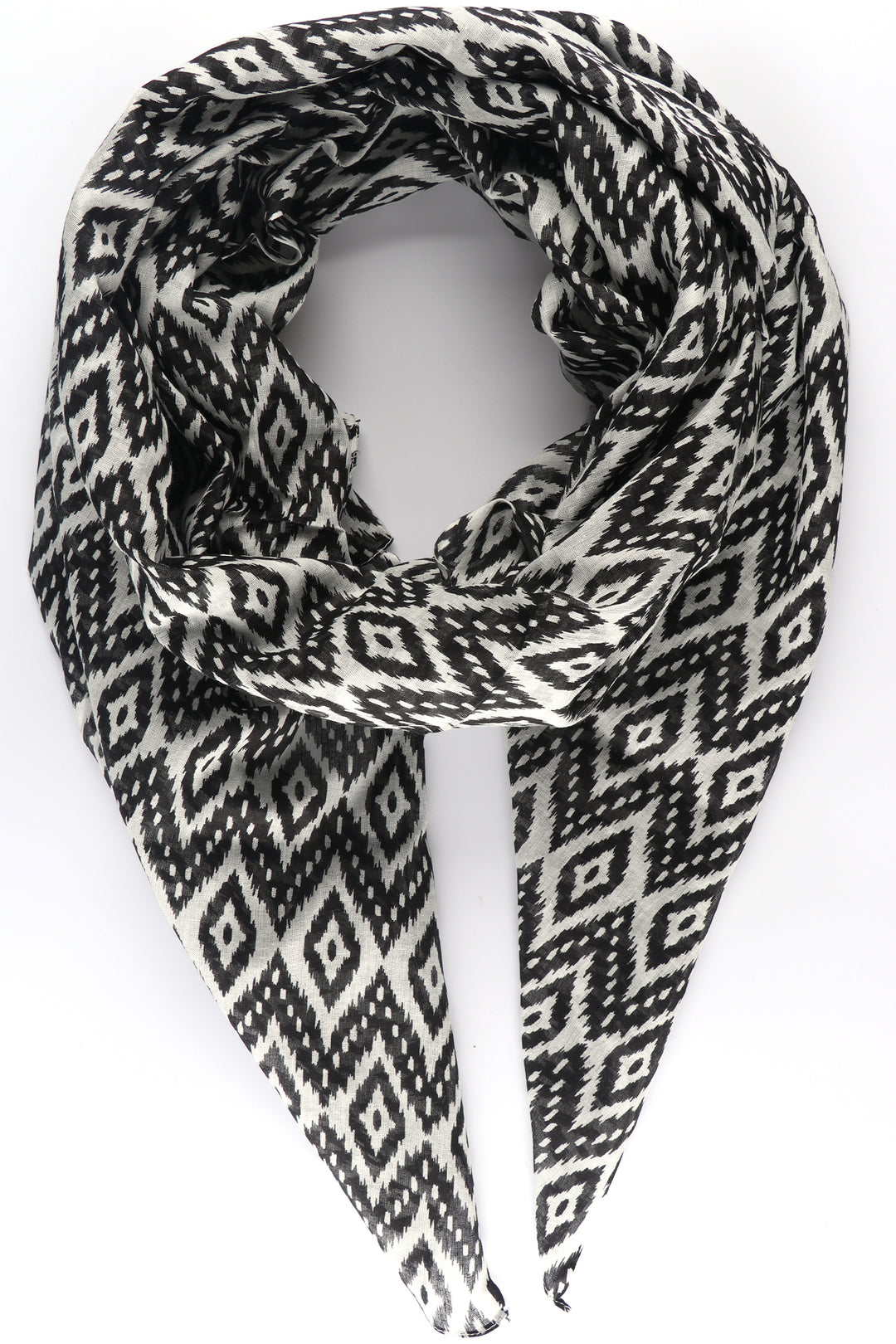 black and white moroccan ikat pattern cotton summer scarf