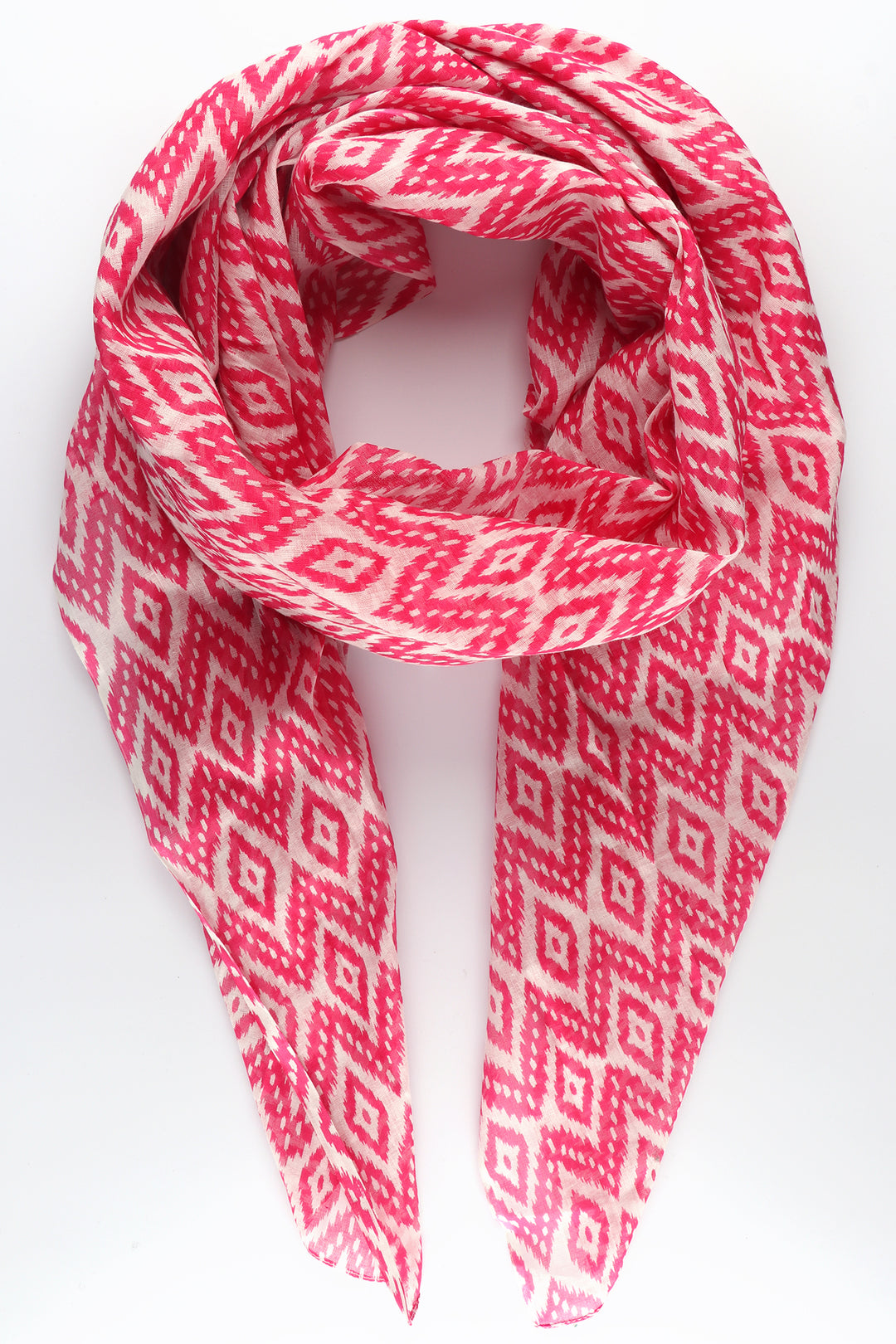 pink and white moroccan ikat pattern cotton summer scarf