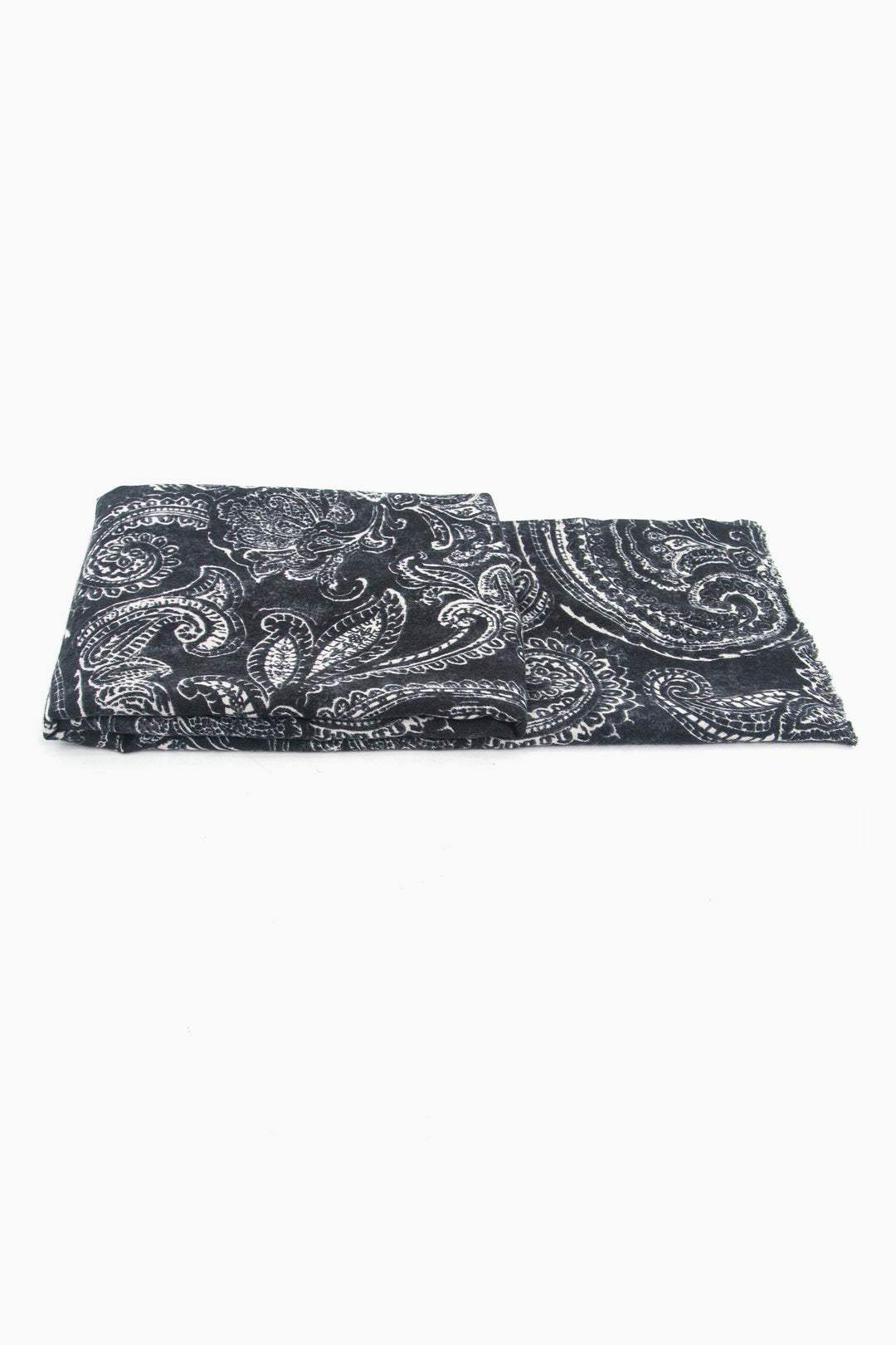 side view of the scarf when folded, showing the texture and thickness of the material. this scarf is lightweight