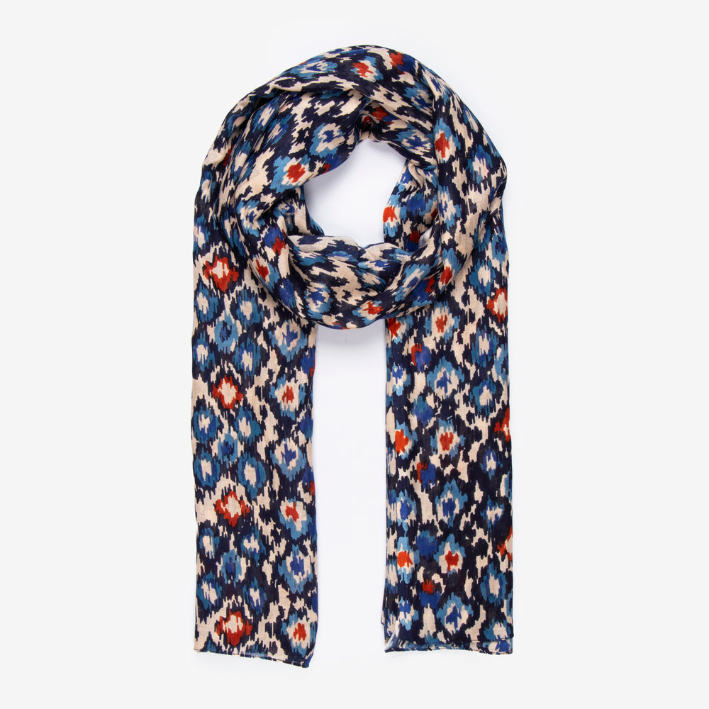 blue and orange abstract spot print lightweight scarf