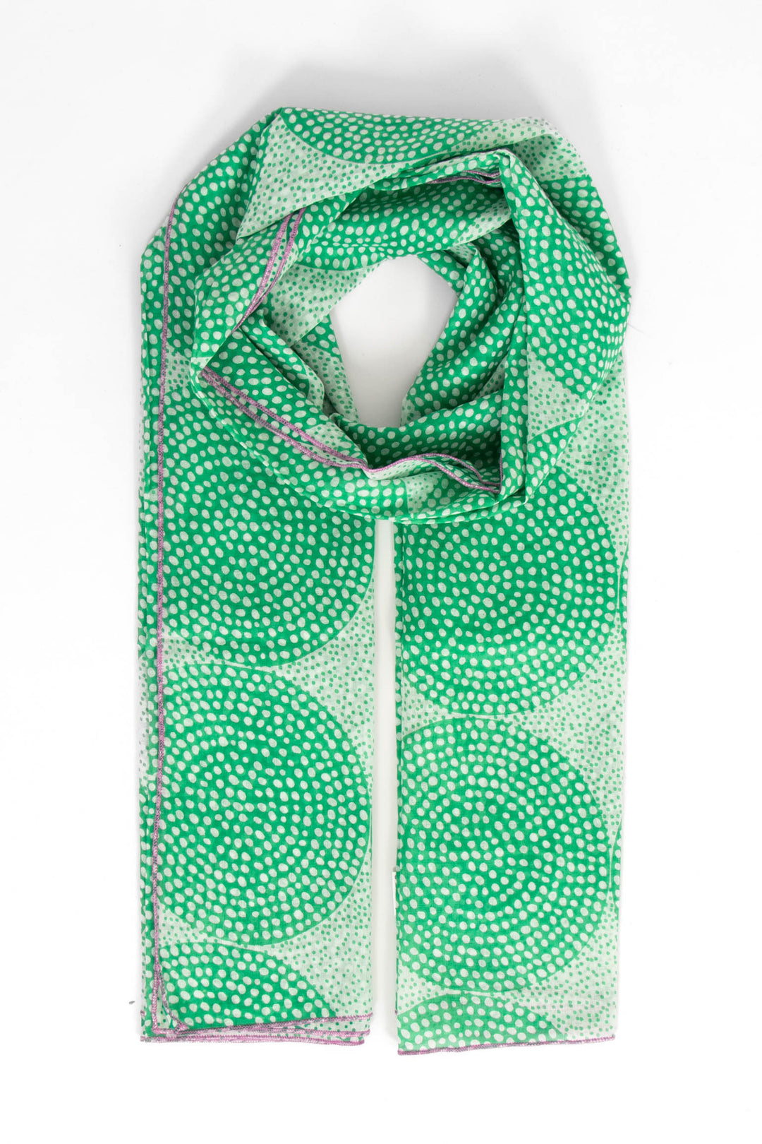 camille-lightweight-cotton-scarf-green-polka-dot-circles-pattern-covering-design