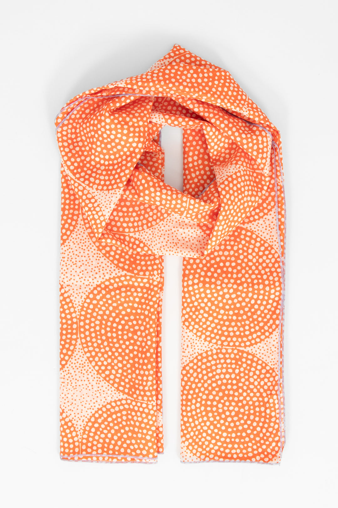 camille-lightweight-cotton-scarf-orange-polka-dot-circles-pattern-covering-design