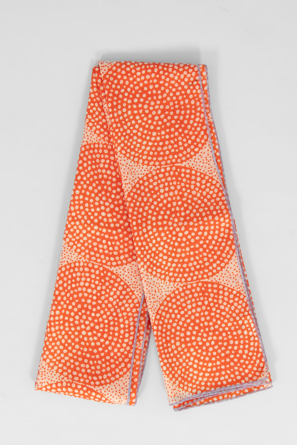 camille-lightweight-cotton-scarf-orange-polka-dot-circles-folded-circluar-dots