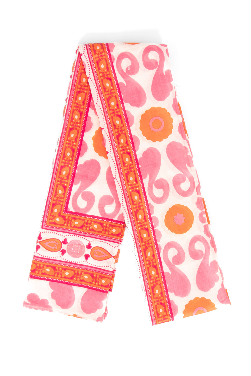 nala-lightweight-cotton-scarf-hot-pink-orange-mosaic-print-folded-bold-pattern