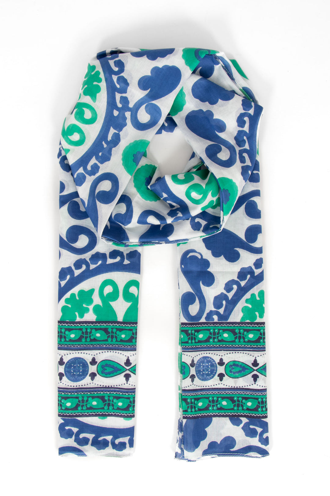 nala-lightweight-cotton-scarf-navy-blue-green-mosaic-print-bordered-patterned
