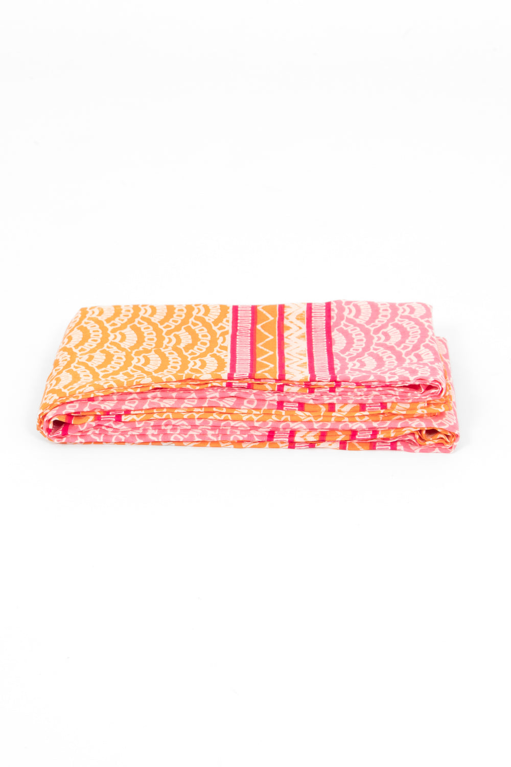 kaia-lightweight-cotton-scarf-hot-pink-orange-fan-print-colour-block-folded-summer-weight