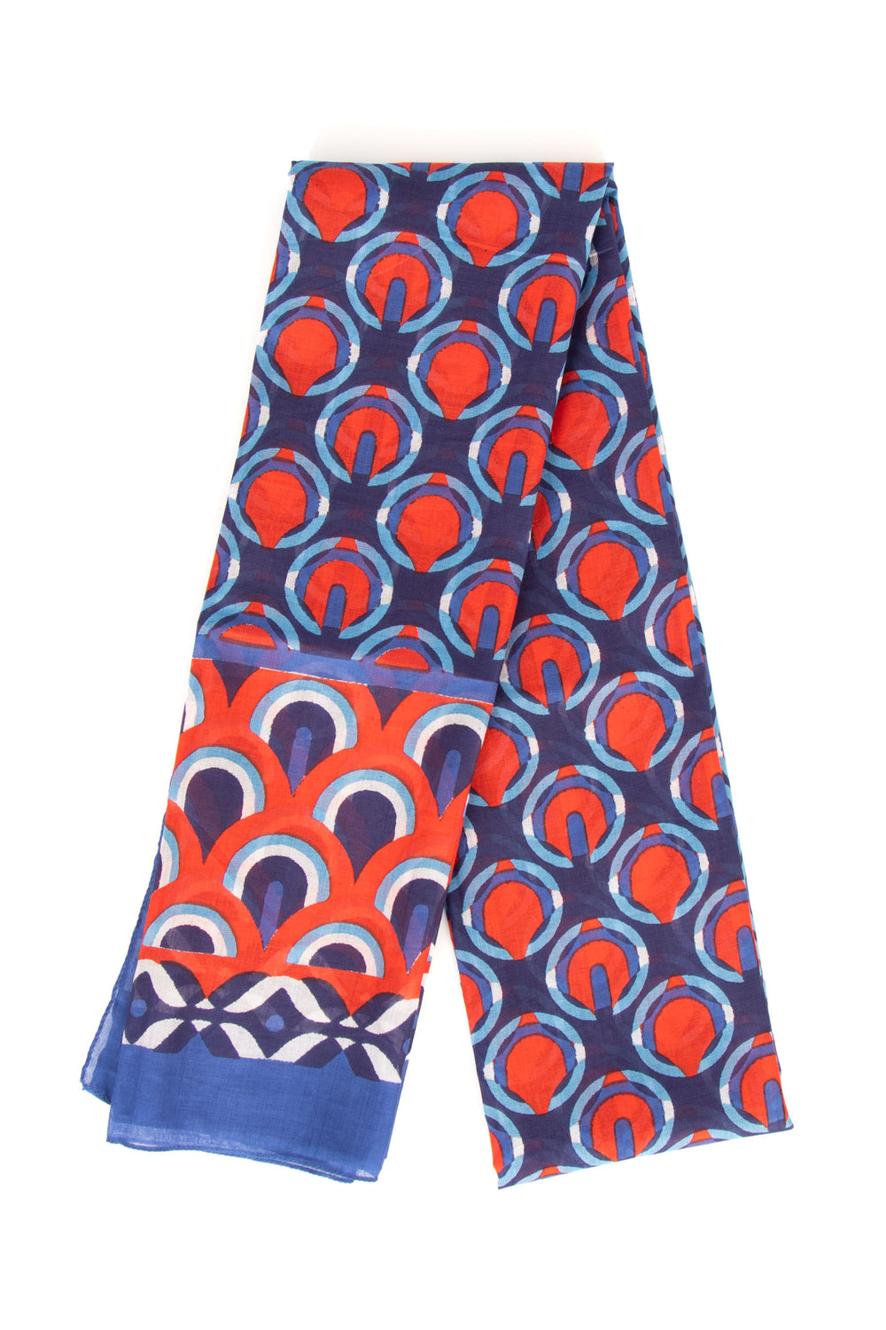 dahlia-lightweight-cotton-scarf-navy-blue-red-retro-geometric-print-folded-vintage-pattern