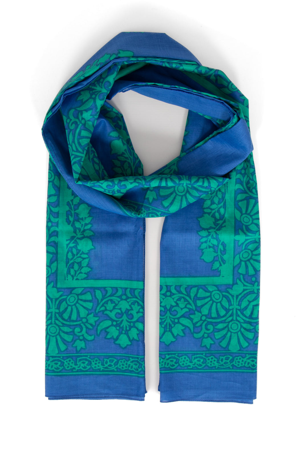 rue-lightweight-cotton-scarf-blue-green-leaf-print-bordered-pattern