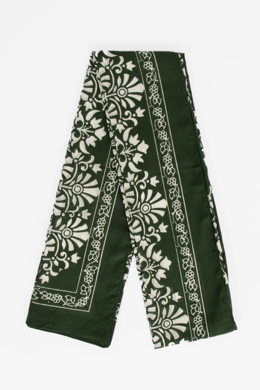 rue-lightweight-cotton-scarf-khaki-leaf-print-folded-border-leaves-floral