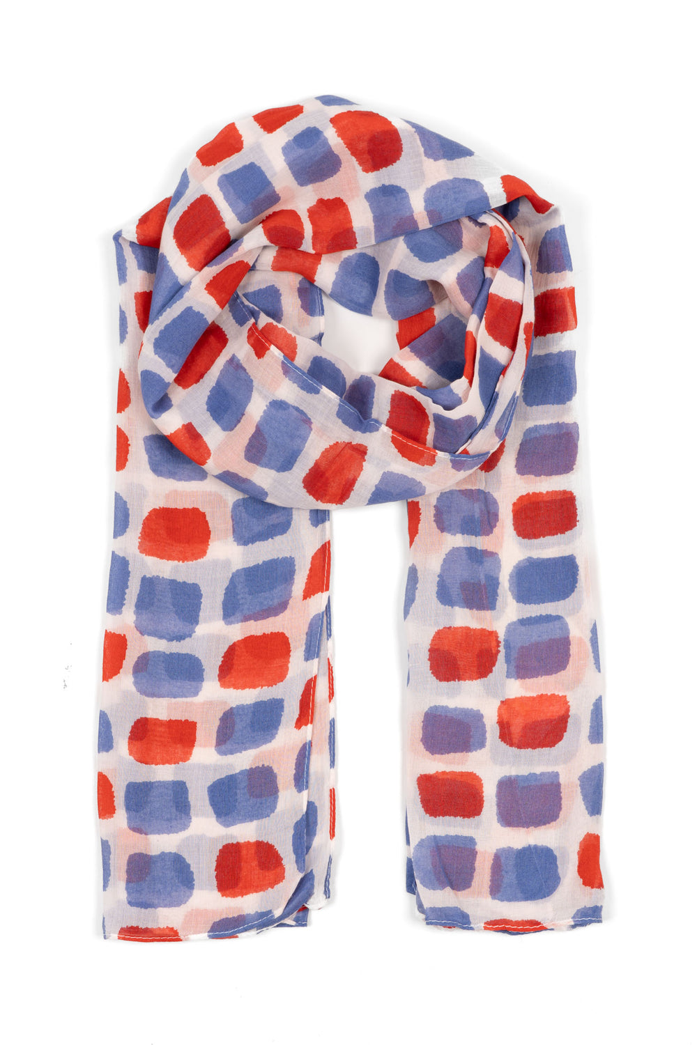 inaya-lightweight-cotton-scarf-blue-red-tile-print-laying-flat