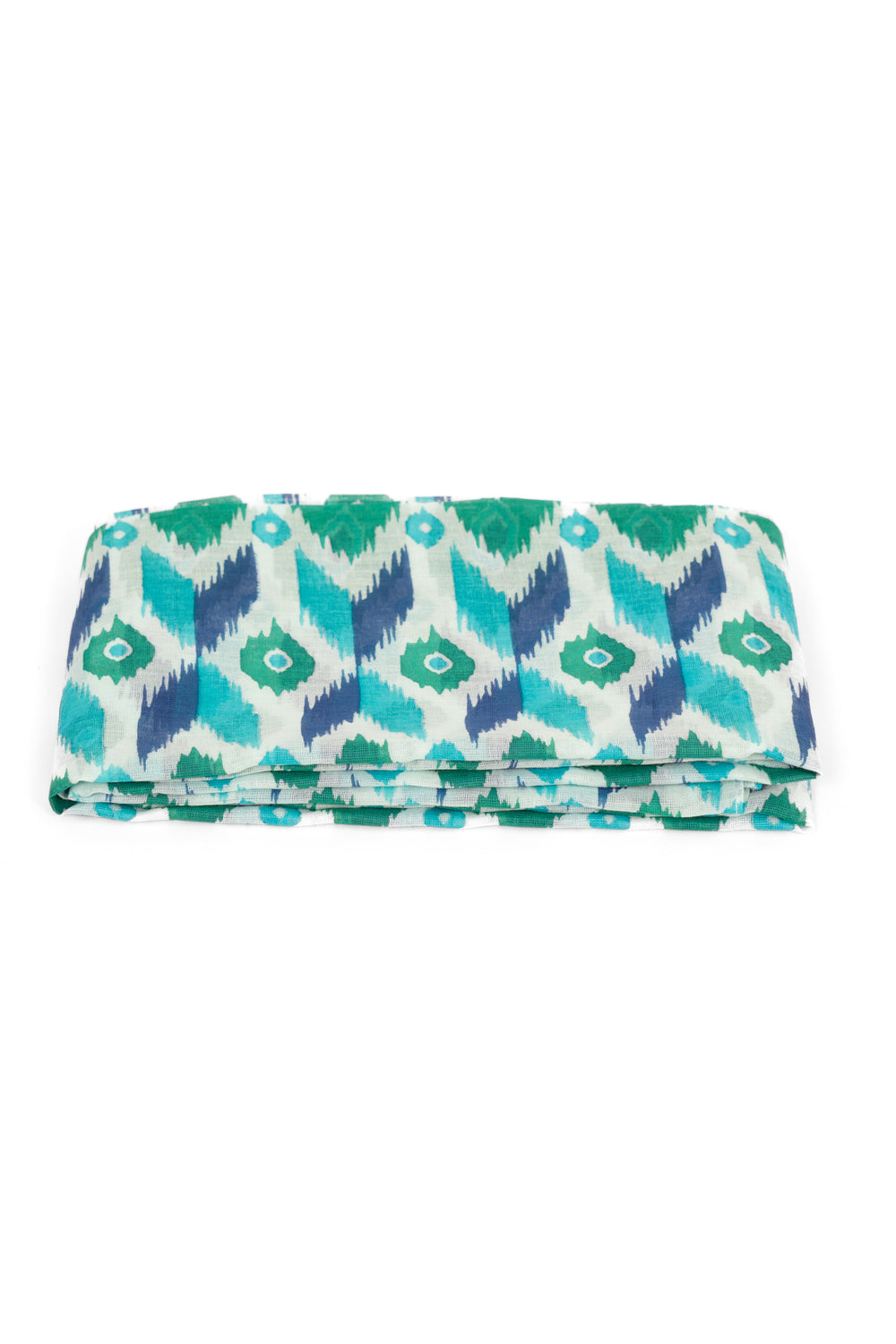ayla-lightweight-cotton-scarf-blue-green-ikat-print-folded-summer-weight