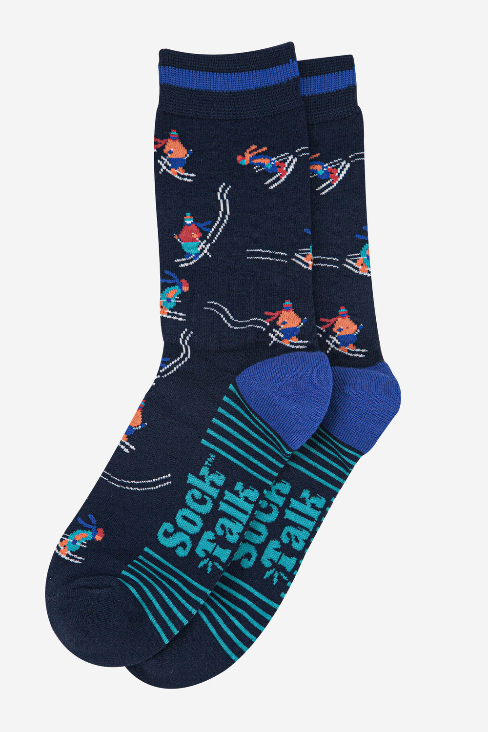 mens-bamboo-socks-navy-blue-skiing-laying-flat