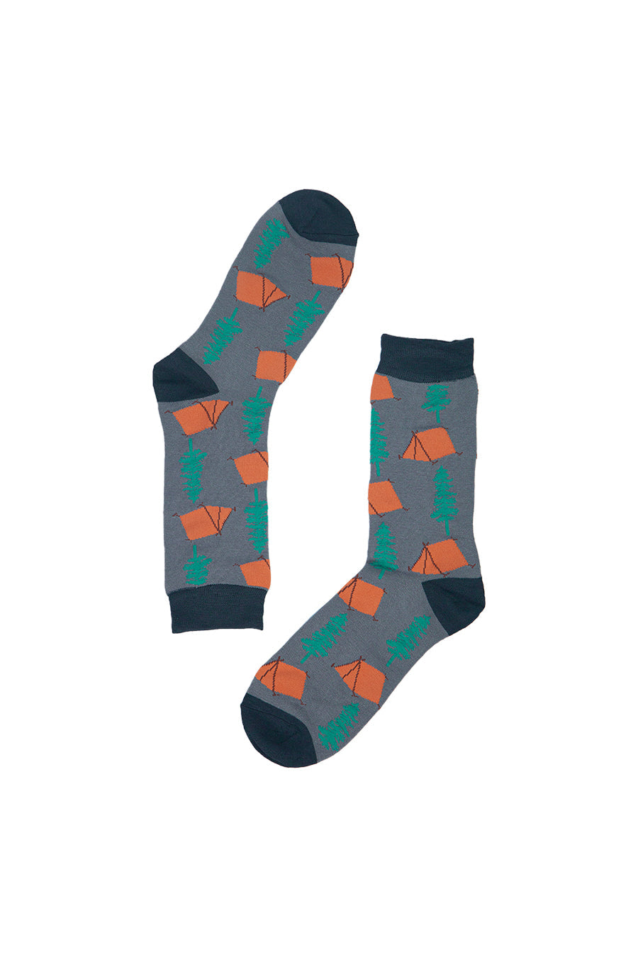 close up of the campsite pattern on the grey socks