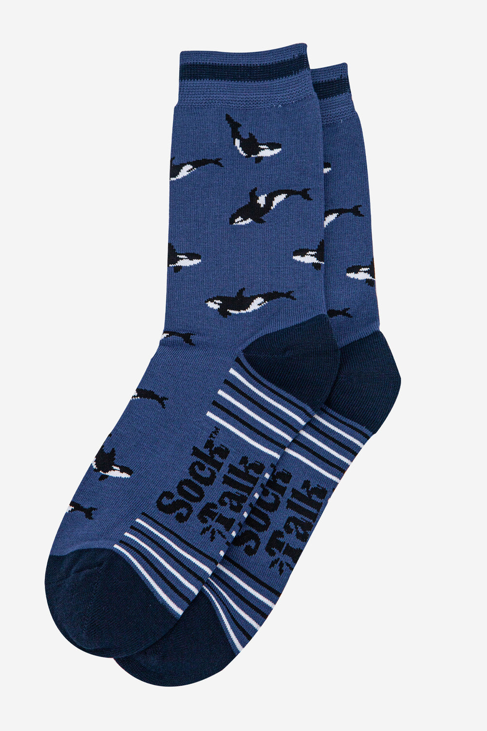 mens-bamboo-socks-denim-blue-navy-blue-orca-whales-laying-flat