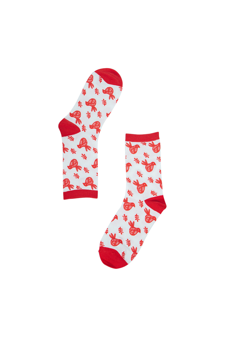 close up of the red scandi bird pattern