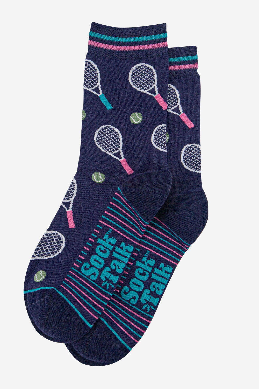 womens-bamboo-socks-navy-blue-tennis-laying-flat