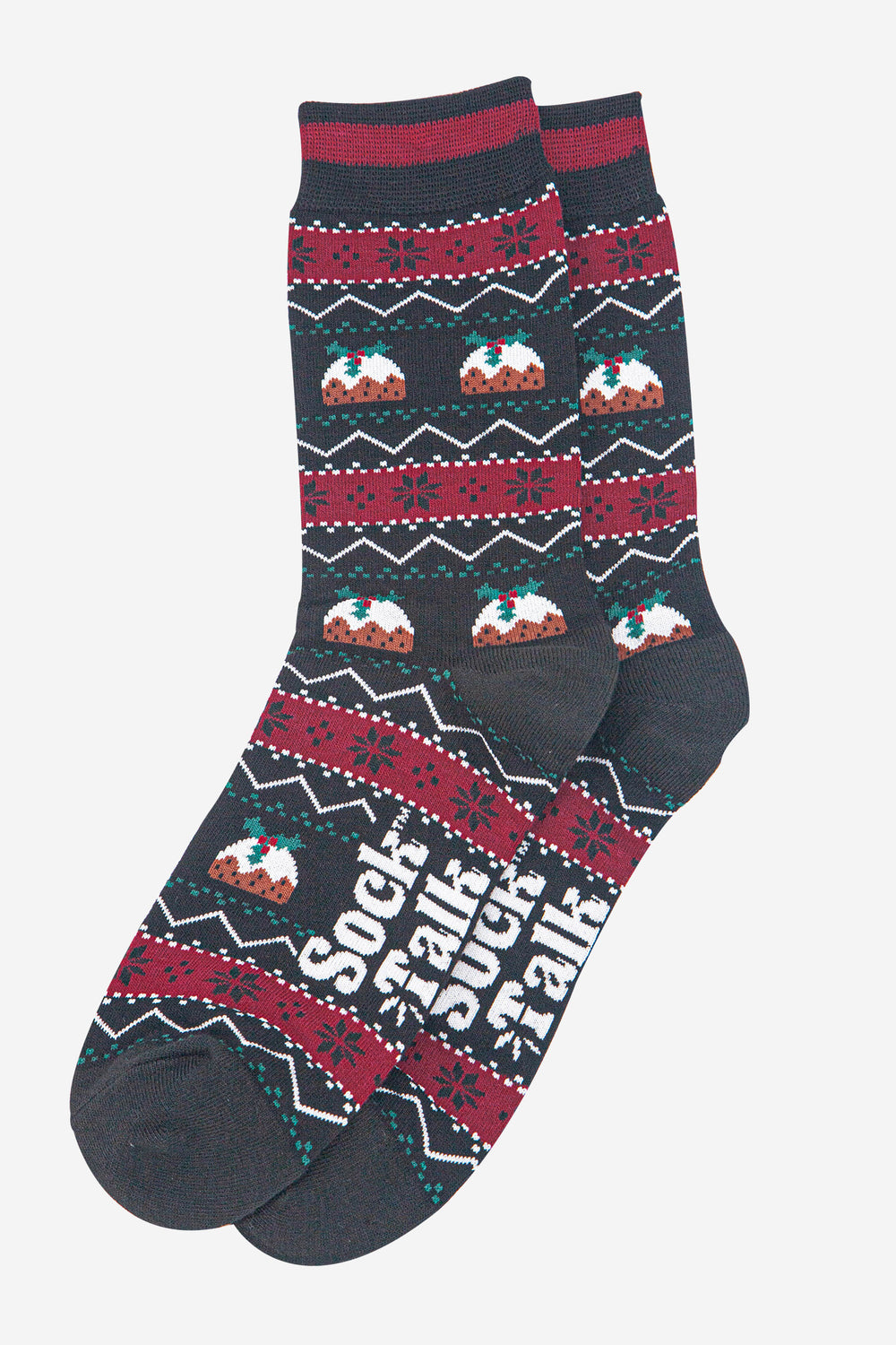 mens-bamboo-socks-black-christmas-pudding-fair-isle-laying-flat