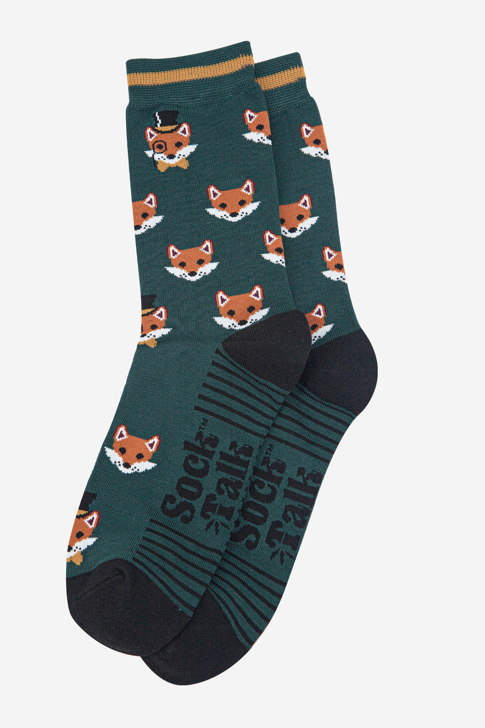 mens-bamboo-socks-forest-green-black-dapper-fox-laying-flat