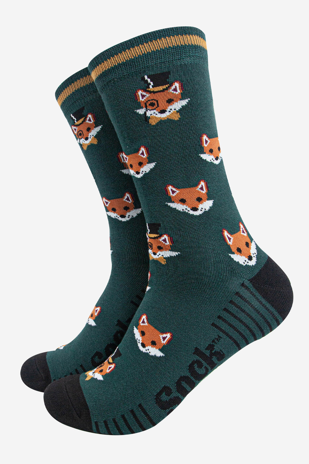 mens-bamboo-socks-forest-green-black-dapper-fox-woodland-animals