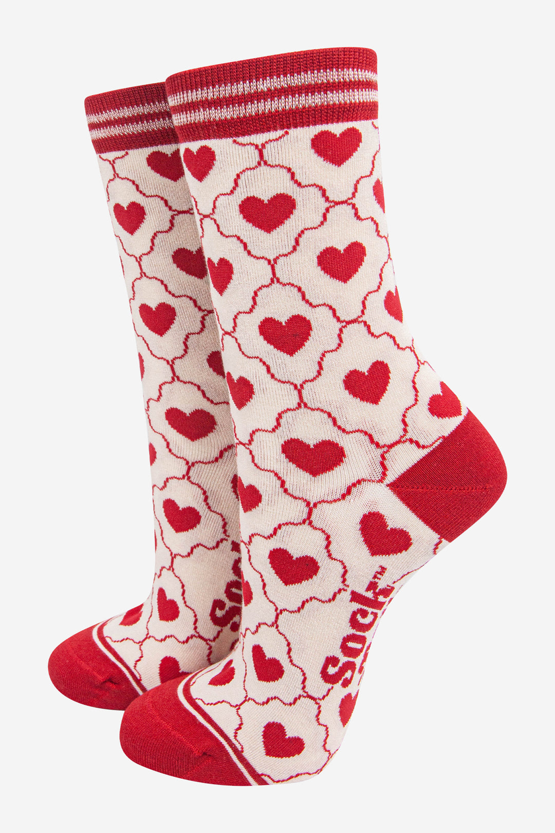 womens-bamboo-socks-cream-red-heart-ribbon-trellis