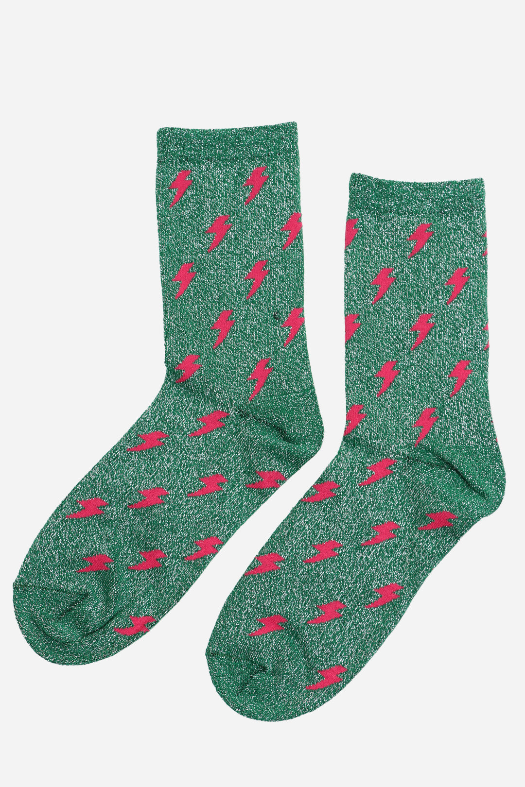 Green Pink Lightning Bolt Glitter Socks