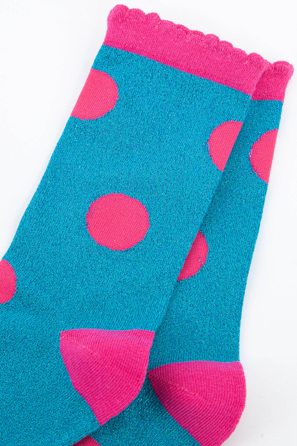 close up of the sparkly glitter material of the cotton ankle socks