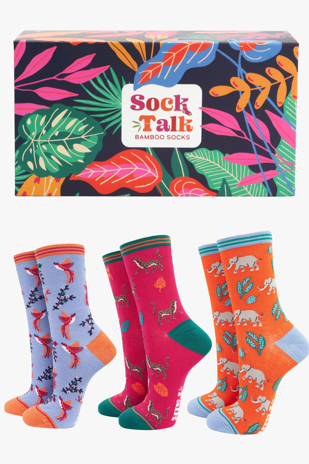 womens-socks-gift-box-orange-jungle-animals